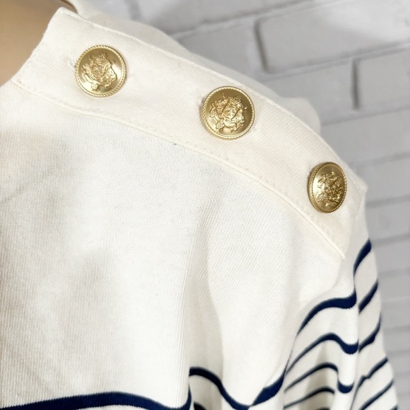 J.Crew Cropped Boatneck T-shirt with Buttons in Mariner Cotton - Size Large - Picture 4 of 14